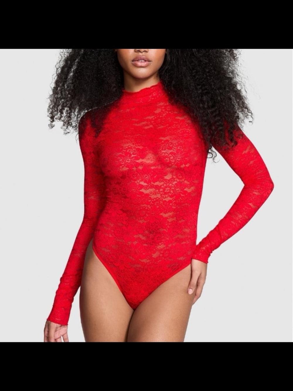 Red Lace Long-Sleeve Bodysuit